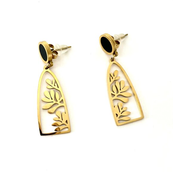 Dangle Drop Earrings Women's Gold tone Statement Earrings Nature Theme NWT - Picture 2 of 6